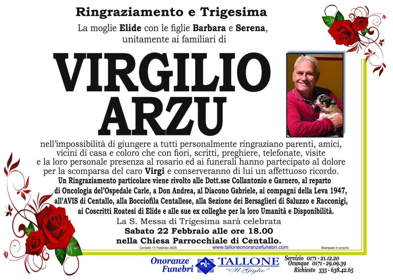 <br />
<b>Warning</b>:  Undefined variable $info in <b>/home/tallone/public_html/ringraziamenti.php</b> on line <b>68</b><br />
Virgilio Arzu